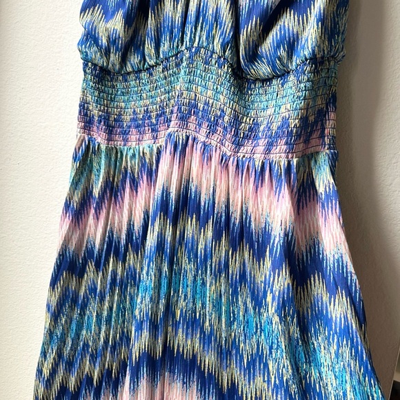 NWT Ramy Brook Giana Halter Maxi Dress Blue Pink Retro Chevron Sz XXL - Picture 7 of 16